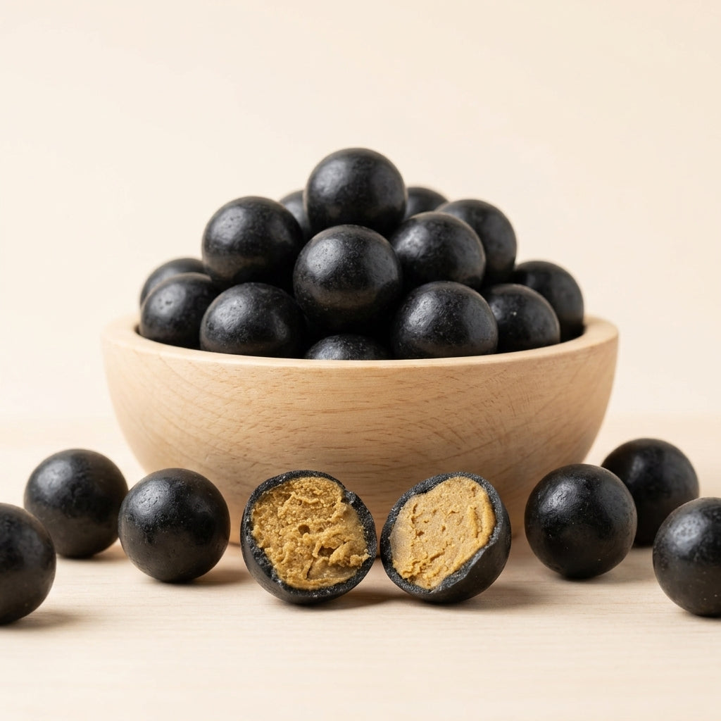 Salmiak Kugeln mit weichem Kern (gelatinefrei, glutenfrei, vegetarisch)
