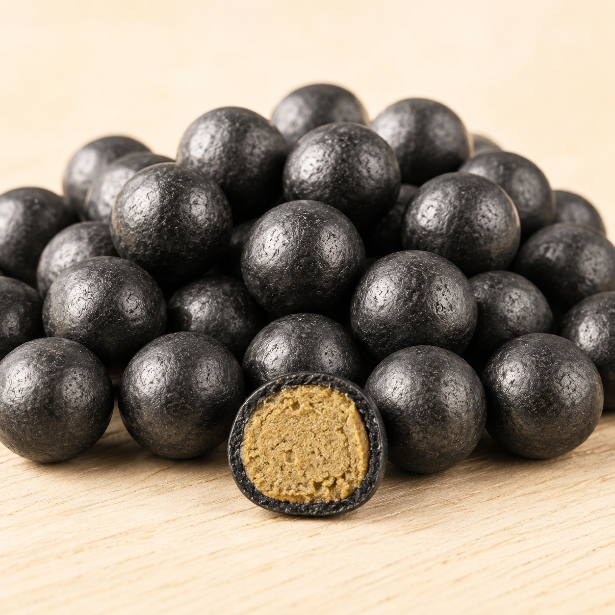Salmiak Kugeln mit weichem Kern (gelatinefrei, glutenfrei, vegetarisch)