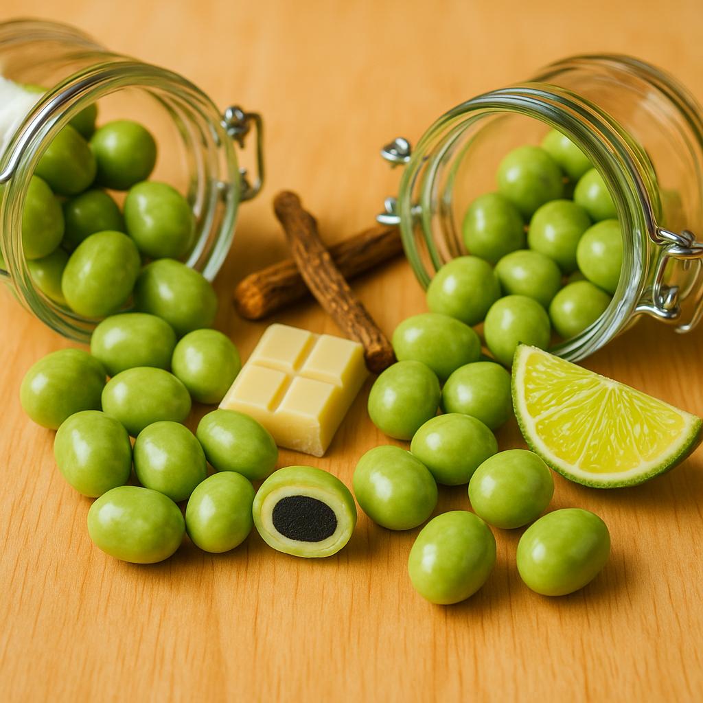 Skandinavische Lakritz – Lakritz Stücke Schokoladenkugel mit Lakritzkern Limette – Sweet & Salty